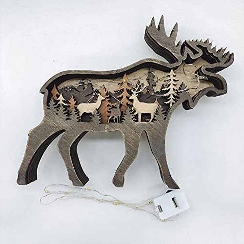 HAO 3d Crafts din lemn Decor, Lumine Up Horse & Bear & Wolf Decor, ponei creativ din lemn și decorare a renilor cu LED, meșteșuguri