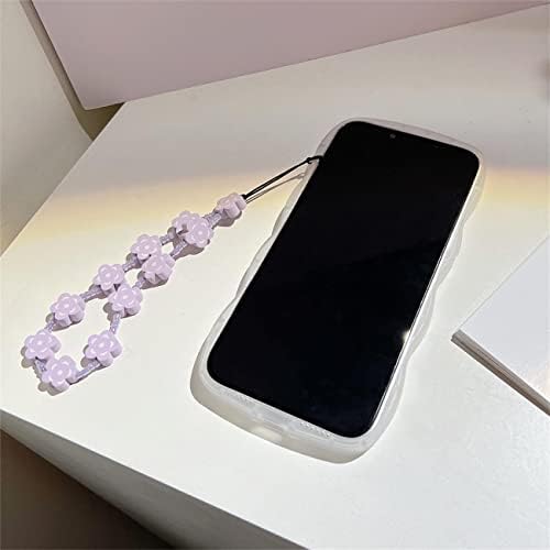 Fycyko compatibil cu carcasa iPhone 13 Pro cu drăguță cu flori violet floral modele floral design estetic fete adolescente carcasă de protecție a lentilelor pentru iPhone 13 Pro+Chain-Flower-Flower