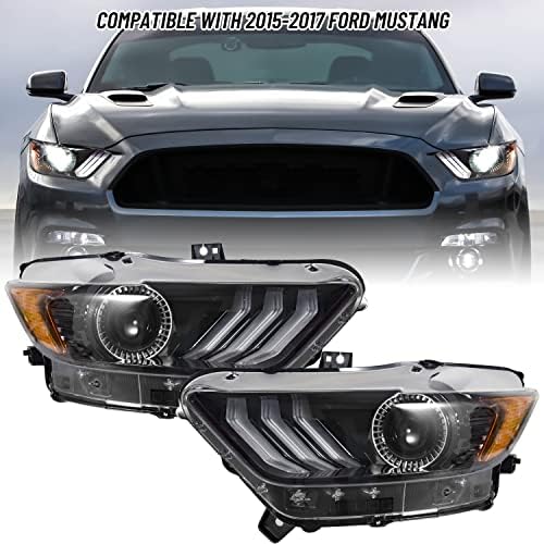 Ansamblul farurilor Kewisauto pentru Ford Mustang 2015-2017, carcasă neagră înlocuirea farurilor cu lentile clare pentru 2015