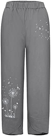 Pantaloni de pantaloni confortabili beuu pentru femei buzunare casual din bumbac lenjerie de bumbac lat de picior larg talină elastică talie capris pantaloni de cultură