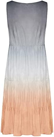 Femei Rochii Midi Lungime Fără Mâneci Sundress Vara Casual Gradient Imprimare Rochie Eleganta Volane Flowy Swing Beach Dress