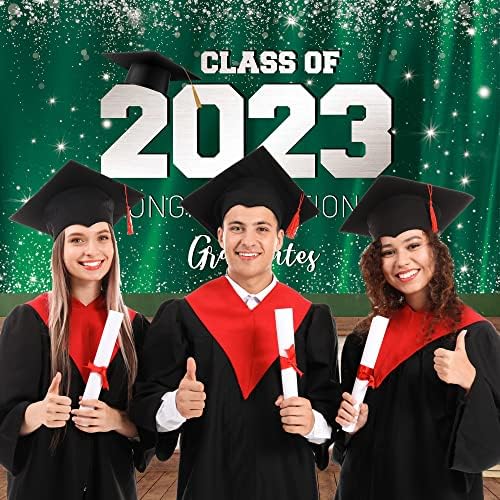 Hilioens 10 × 8ft Clasa din 2023 Fundal de absolvire Silver Verde Felicitare Absolvent Felicitare College Colegiu Cap Cap 2023 Decorații pentru petreceri de absolvire
