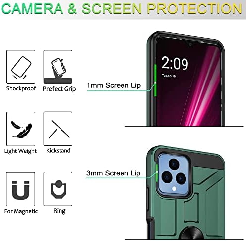 pentru carcasă T-Mobile Revvl 6 5G cu Protector de ecran HD, carcasă de protecție rezistentă la șocuri, suport pentru inel