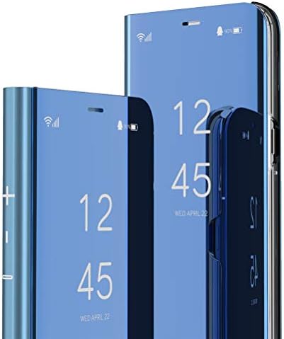 QIVSTARS caz pentru Samsung Galaxy S10e stil rece vedere clară Electroplate placare Stand Scratchproof corp complet de protecție Flip Ultra Slim acoperi pentru Samsung Galaxy S10E PU oglinda: Albastru QH