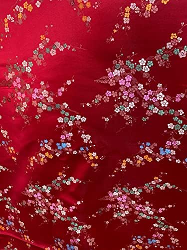 Kori Roșu închis Plum Blossom Floral Brocart țesătură din Satin Chinezesc pentru Cheongsam/Qipao, Îmbrăcăminte, Costume, tapițerie,
