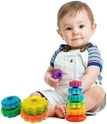 Lbaibb (1 buc jucării de stivuire Spinning, jucării Spin pentru copii mici 1-3, Plastic ABS puternic, turn de rotire curcubeu,jucării