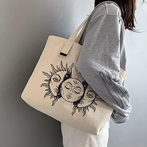 Keevici design amuzant de design solar Eclipse Sun Moon Cadouri pentru femei Canvas Tote Geantă de călătorie Cumpărături