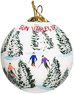 Ornament de Crăciun pictat manual din sticlă - schi de podați - Sun Valley, ID