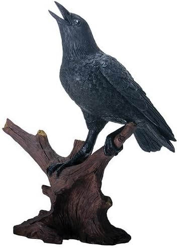 YTC 8,25 inci Figurină de păsări Raven în picioare pe ramură, negru și maro