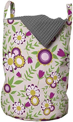 Ambesonne Floral sac de rufe, flori Pastel Daisy Buds parfum Spring Revival Girly Cartoon, coș de coș cu mânere Închidere cu șnur pentru spălătorii, 13 x 19, Roz pal Multicolor