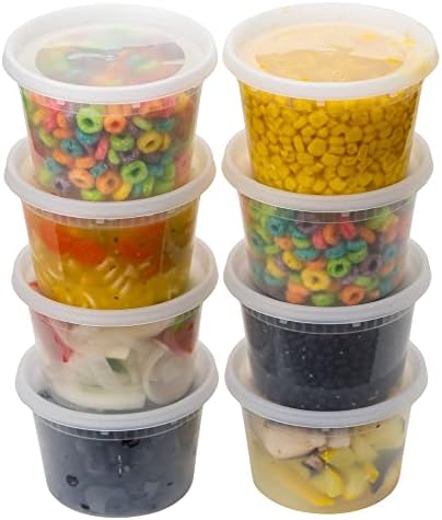 ZAVBE Containere de depozitare a alimentelor cu capace 16oz congelator Deli Cups Combo Pack, 50 seturi BPA-Free Leakproof rotund