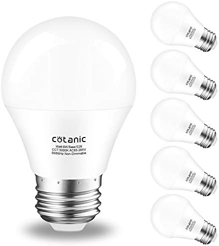 Cotanic plafon ventilator bec 5000k Lumina zilei A15 LED bec, E26 mediu de bază candelabru bec, 6w 60W echivalent, 600lm, non-Dimmable, 6 Pack