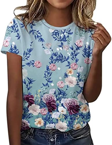 Vara pentru femei cu mânecă scurtă echipaj de gât cu flori imprimate tricouri cămăși casual tee femei pentru femei topuri de vară