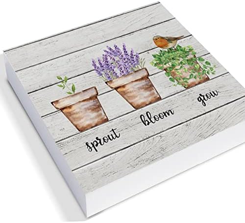 Garden Sprout Bloom Crește cutia din lemn Semn de fermă din lemn cutia de lemn de primăvară Blocuri de artă birou raft Tabletop decor de casă 5 x 5 inch