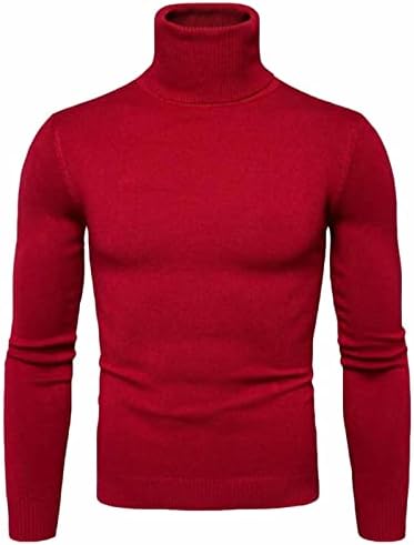 Lbskus bărbați Casual Slim Fit Turtleneck Pulover pulovere Maneca lunga Tricou Culoare solidă tricotate usoare Hanorace Top