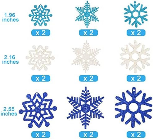 54 de bucăți decorațiuni de fulgi de zăpadă ornamente de copac de Crăciun alb albastru fulgi de zăpadă agățați din tavan ornamente