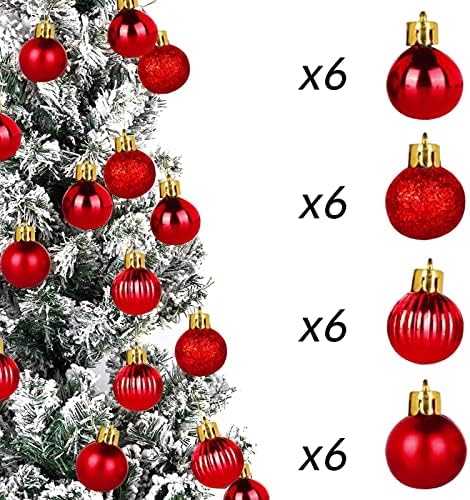 24 ct Bile de Crăciun ornamente Set de plastic pentru spânzurare decorațiuni cu bile de spânzurare a copacului de Crăciun decor de casă de 1,2 inci