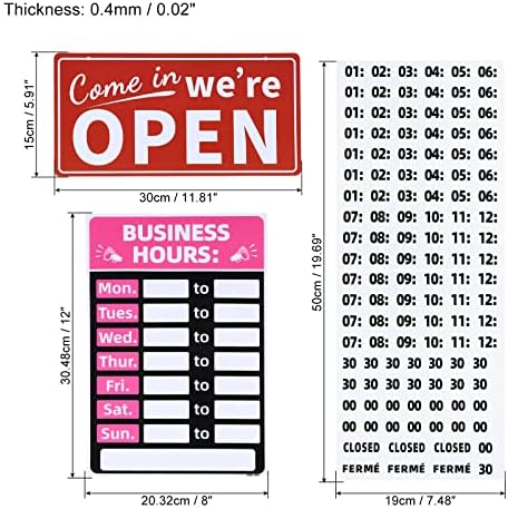 Patikil Business Hour Sign, 1 set de 8 x12 PVC PVC Operare auto -adezivă Ora cu un autocolant și un cuier de ușă deschis/închidere pentru magazinele de afaceri din magazin, roz