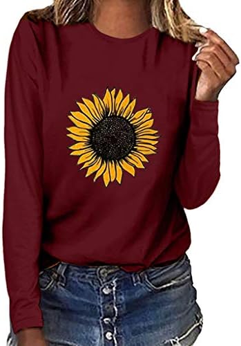 Iybwzh femei cu mânecă lungă topuri de floarea soarelui imprimeu o bluză cu hanorac de pulover cu gât