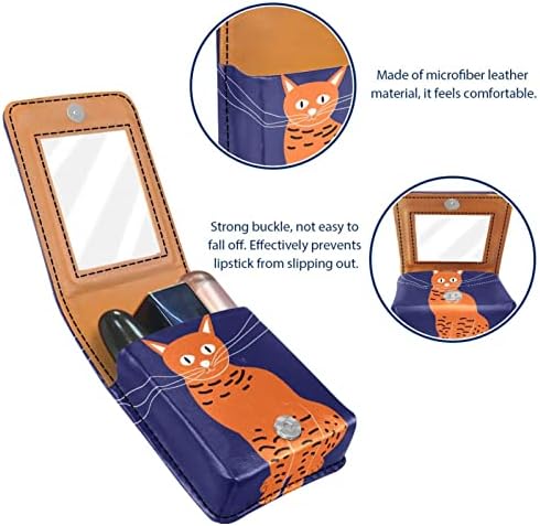 Husă de ruj ORYUEKAN, Geantă de machiaj portabilă drăguță pungă cosmetică, organizator de machiaj pentru suport pentru ruj, desen animat amuzant pentru animale, pisică minunată portocalie