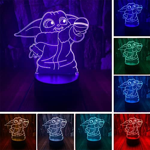 Desene animate anime personaj figura Star Wars Baby Yoda 3D LED iluzie optică decorare lampă de masă 16 culori telecomandă