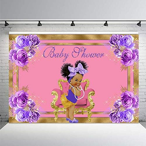 MEHOFOTO Violet Roz Aur prințesă Royal Baby Shower Photo Studio Booth fundal sclipici violet Floral Bow fată Baby Shower Party Decoratiuni fotografie Fundaluri Banner pentru masa de desert 7x5ft