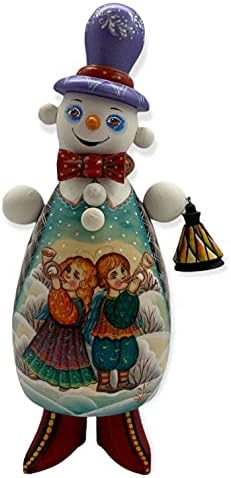 Omul de zăpadă de Crăciun din lemn cu lanternă de 9,05 Figurină înaltă a lui Rusia Moș Crăciun este sculptată cu drag de artiști ruși din Sergiev Posad.Author's picting Angels.handhandmade în Rusia.