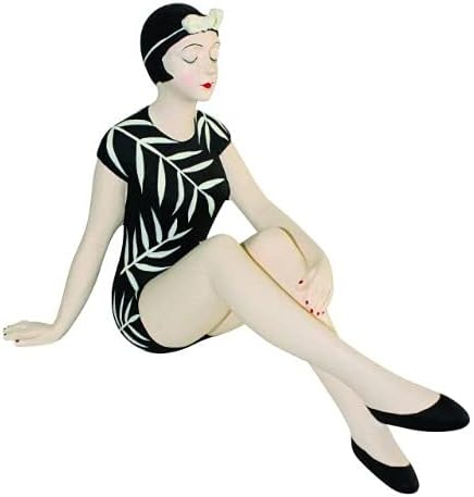 Statuia figurină de frumusețe retro retro a căminului retro | Costum de înot femeie neagră de palmier alb negru