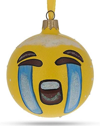 Ornament de Crăciun cu minge de sticlă emoji plângând cu voce tare 3,25 inci