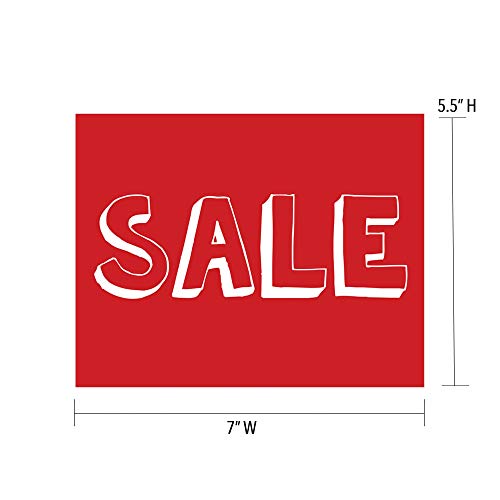 Card de semn de vânzare cu amănuntul Nahanco CD57S3 pentru afișaje, „Vânzare”, 5 ½ ”H x 7” W, roșu cu imprimeu alb cu bloc