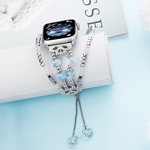 Brățară cu margele Tomazon compatibile pentru Apple Watch Band 44mm 45mm 49mm 42mm, femei îmbrăcate subțire subțiri subțiri, benzi handmade, Bling Crystal Butterfly Brand -Bands for Iwatch Series 8/7/SE/6/5/2