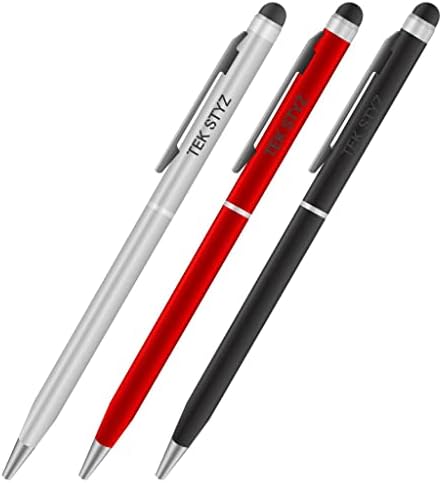 PRO Stylus Pen pentru Asus PF450Cl cu cerneală, precizie ridicată, formă de sensibilă, compactă pentru ecrane tactile [3 pachet-negru-roșu-argint]