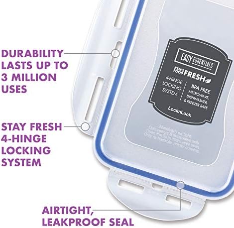 LocknLock easy Essentials capace de depozitare a alimentelor / containere etanșe, fără BPA, dreptunghi - 12 oz - pentru gustări, clar