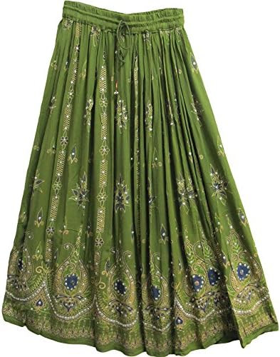 Yoga Trendz Womens Indian Sequin Crinkle Broomstick Gypsy Fusta lungă