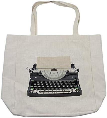 Geanta de cumpărături pentru mașini de scris Ambesonne, ilustrare nostalgică a vechii tastaturi mecanice, geantă reutilizabilă