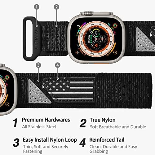 ULTIMAL Band compatibil cu Apple Watch 49mm 45mm / 44mm / 42mm 41mm / 40mm / 38mm, curea sport din nailon respirabilă, Design gol pentru seria iWatch 8/7/6/5/4 / SE/3/2/1/Ultra