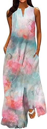 Femei Bodycon rochii moda clasic V-Neck Culoare imprimare fără mâneci rochie lungă semi formale rochii
