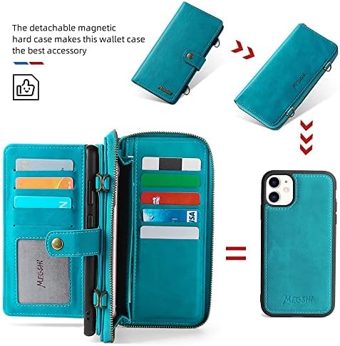 QIXIU iPhone 12/12 Pro portofel caz, Multi-funcție portofel caz, detașabil 3 în 1 Magnetic iPhone 12 caz portofel, Flip curea