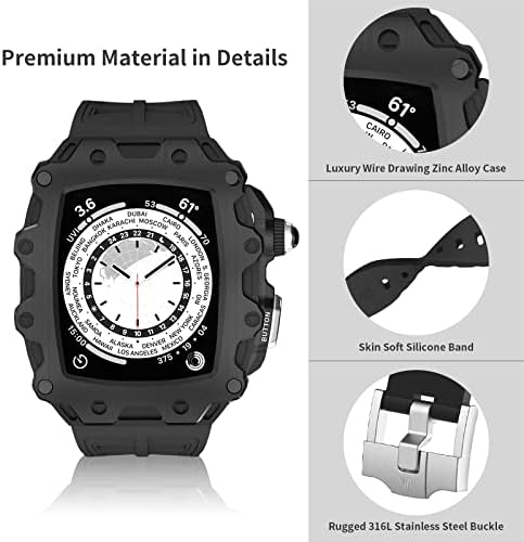 Kanuz de modificare Kit pentru Apple Watch Series 8 45mm Metal Bezel+curea de cauciuc pentru IWatch Series 6 SE 5 4 44mm Mod Cover