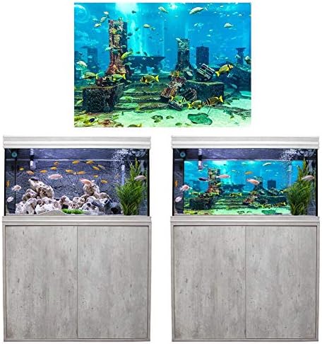 Koulate Fish Tank City Ruins Afiș, PVC Adeziv Aquarium fundal de pește pește Imagini decorative Aquarium Shoal of Fish Fish