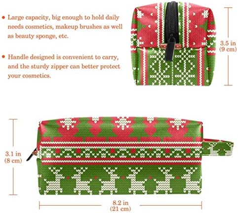 Geanta cosmetică mică, pungi elegante de machiaj, pungă cu fermoar, cadouri pentru femei, organizator de accesorii pentru pungi de toaletă impermeabil, de călătorie, de Crăciun cu fulgi de zăpadă de elan verde roșu