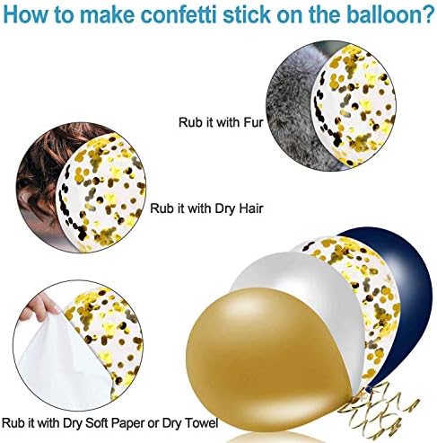 Kolavia 60buc baloane Confetti bleumarin și auriu, baloane Premium de 12 inch perle albe și aurii cromate metalice pentru petrecerea