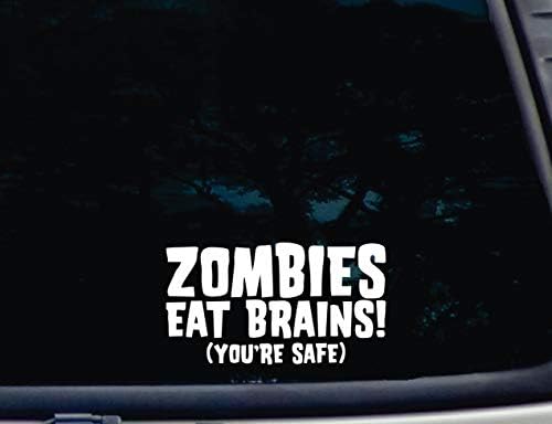 Zombies Eat Brains - 6 3/4 x 3 3/4 decal de vinil tăiat sub presiune pentru fereastră, mașină, camion, cutie de scule, practic orice suprafață dură și netedă