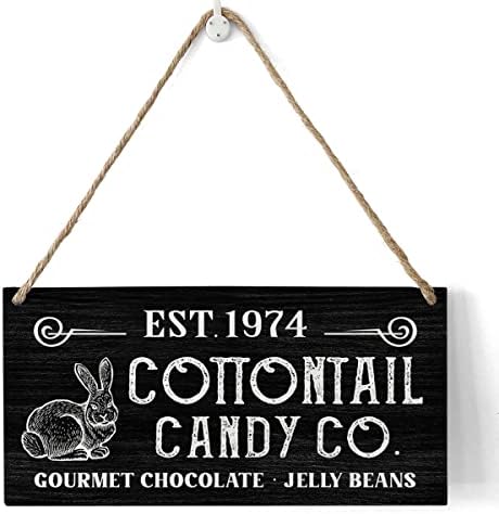 Farmhouse Cottontail Candy Semne din lemn Decor de perete rustic de Paște de Paște din lemn Placă Placă Hanging Decor pentru ușă de acasă 5 ”x10”