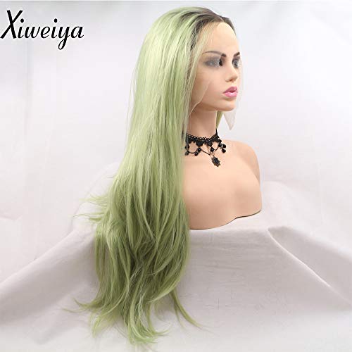 xiweiya da departe peruci lung naturale drepte verde culoare peruca sintetice dantela fata peruca mijloc despărțire Avocado