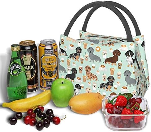 Drăguț colorat cafea Dachshund prânz sac tote sac de prânz sac pentru bărbați Femei cutie de prânz reutilizabile izolat prânz