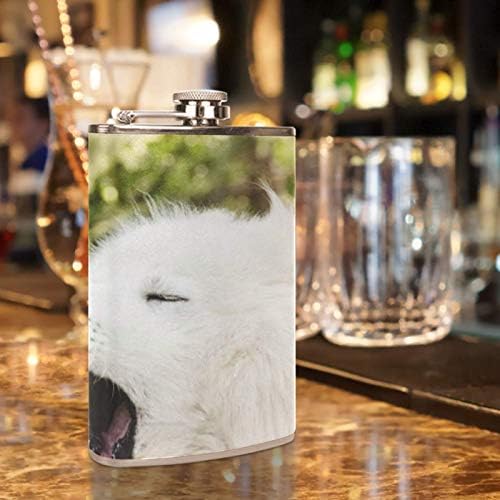 Hip Flask pentru lichior din oțel inoxidabil Leakproof cu pâlnie 7.7 oz capac din piele mare cadou idee Flask-Funny White Puppy Dog
