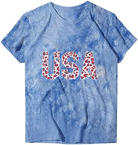 SUA T-Shirt pentru femei Tie - Dye Moda Topuri rotund gat Tees maneca scurta tunica Camasi patriotice scrisoare imprimate bluza