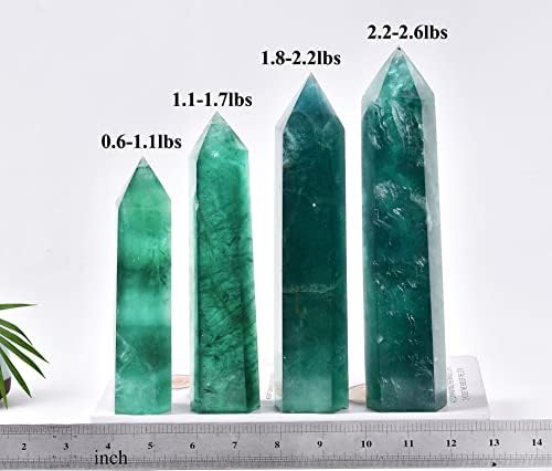 Amoystone Green Fluorit Obelisk Vindecare mare Cristal Turn de baghetă 6 Coloană fațetă Reiki Chakra Meditație Terapie 1,1-1,7