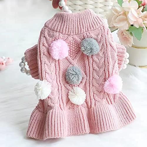 Rochie de pulover de câine mic aniac cățeluș haine calde colorate pompom pulover de pisici pentru animale de companie haina de iarnă doggy țesut rochie tricotaje pentru anotimp rece și primăvară